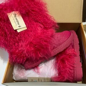 BEARPAW Boetis II Real Sheepskin Fur Boots Electric Pink Size 9 NIB